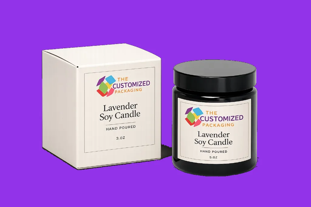 Finished custom printed candle box and branded product jar