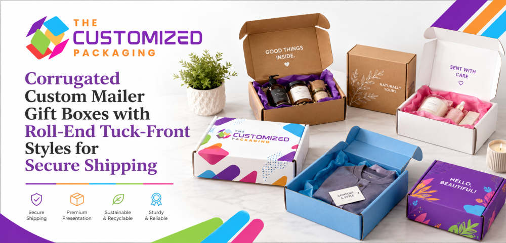Corrugated Custom Mailer Gift Boxes with Roll-End Tuck-Front Styles for Secure Shipping