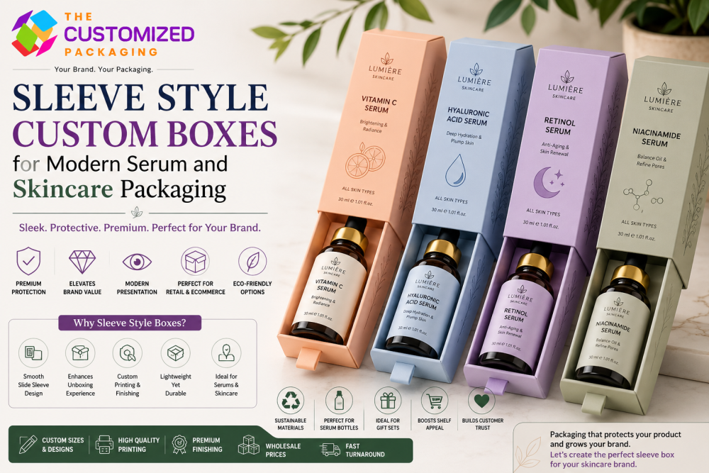 Sleeve Style Custom Boxes for Modern Serum and Skincare Packaging