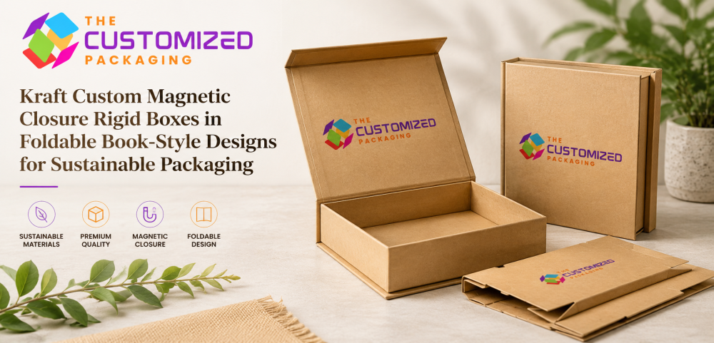 Kraft Custom Magnetic Closure Rigid Boxes in Foldable Book-Style Designs for Sustainable Packaging