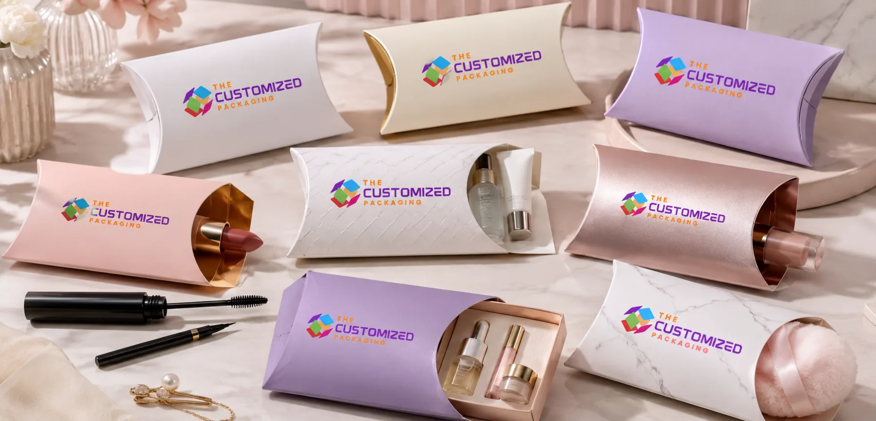 Custom Cosmetic Pillow Boxes Custom Cosmetic Pillow Boxes