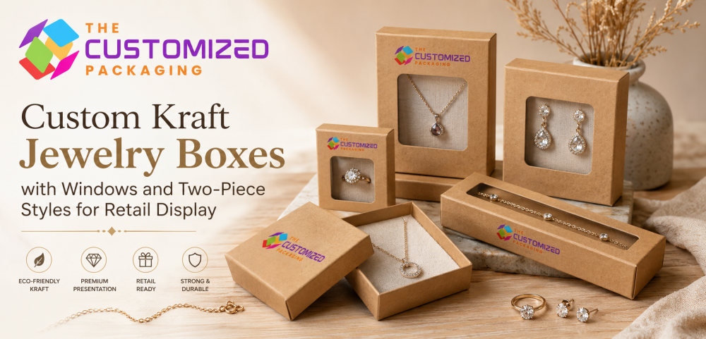 Custom Kraft Jewelry Boxes with Windows and Two-Piece Styles for Retail Display