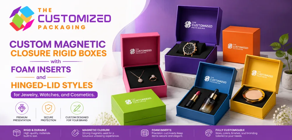 Custom Magnetic Closure Rigid Boxes with Foam Inserts and Hinged-Lid Styles for Jewelry, Watches, and Cosmetics