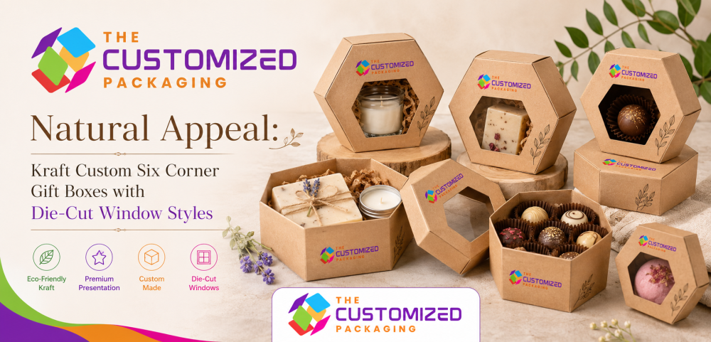 Natural Appeal: Kraft Custom Six Corner Gift Boxes with Die-Cut Window Styles