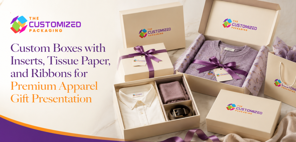 Custom Boxes with Inserts, Tissue Paper, and Ribbons for Premium Apparel Gift Presentation