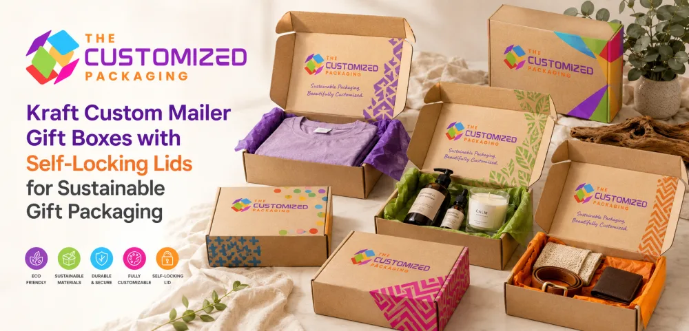 Kraft Custom Mailer Gift Boxes with Self-Locking Lids for Sustainable Gift Packaging