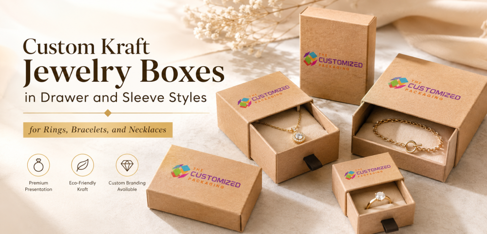 Custom Kraft Jewelry Boxes in Drawer and Sleeve Styles for Rings, Bracelets, and Necklaces