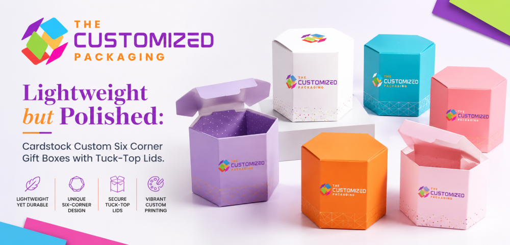 Lightweight but Polished: Cardstock Custom Six Corner Gift Boxes with Tuck-Top Lids