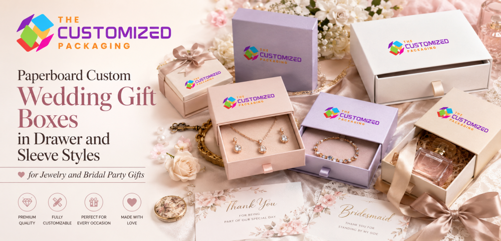 Paperboard Custom Wedding Gift Boxes in Drawer and Sleeve Styles for Jewelry and Bridal Party Gifts