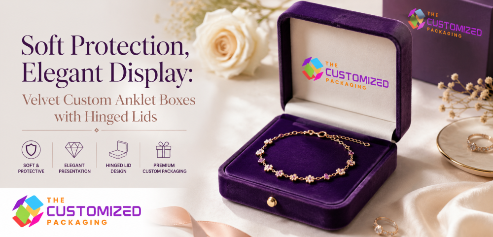 Soft Protection, Elegant Display: Velvet Custom Anklet Boxes with Hinged Lids