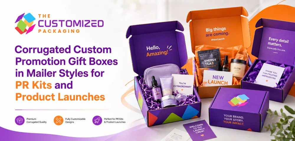 Corrugated Custom Promotion Gift Boxes in Mailer Styles for PR Kits and Product Launches