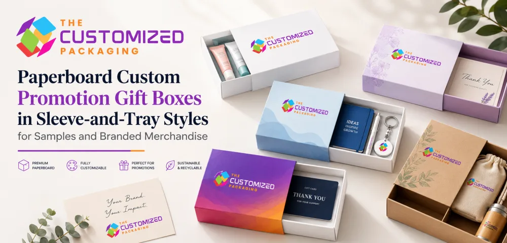 Paperboard Custom Promotion Gift Boxes in Sleeve-and-Tray Styles for Samples and Branded Merchandise