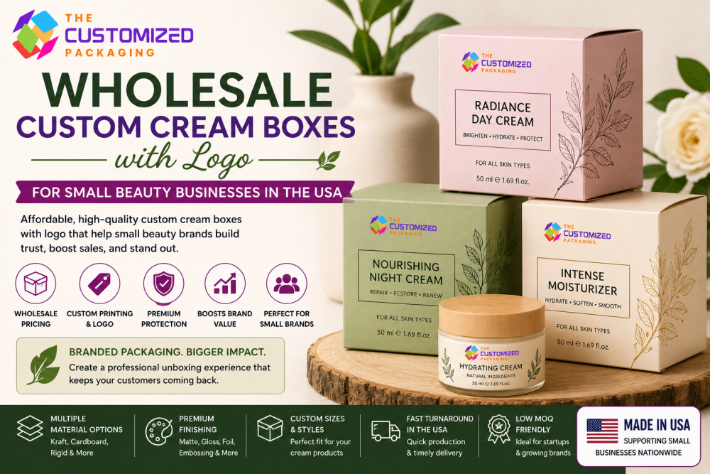 Wholesale Custom Cream Boxes with Logo for Small Beauty Businesses in the USA