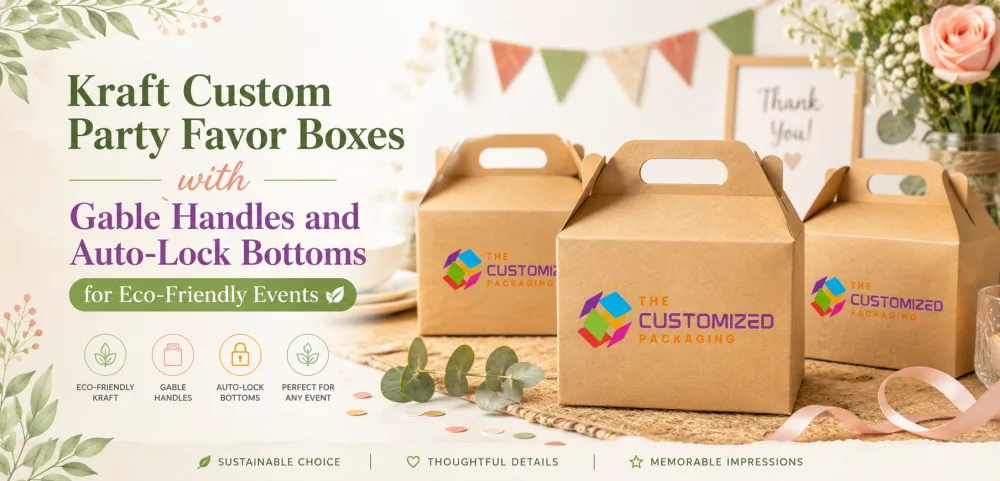 Kraft Custom Party Favor Boxes with Gable Handles and Auto-Lock Bottoms for Eco-Friendly Events