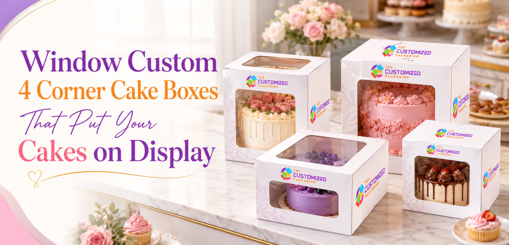 Window Custom 4 Corner Cake Boxes That Put Your Cakes on Display